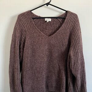 V-Neck Knit Sweater - Brown
